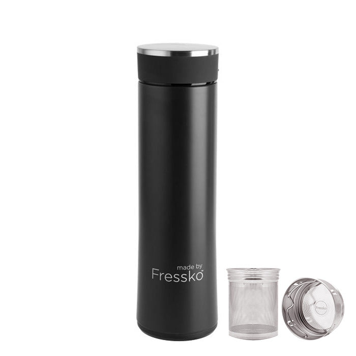 This Oynx coloured, hard coated, stainless steel flask with a silver lined glass inner is the perfect companion for creating your favourite fruit-infused cocktail, brewing your special tea blend or simply mixing your coffee. Vacuum sealed to ensure the contents stay hot, all while remaining cool to the touch. 360ml, includes a stainless steel filter. Keeps hot for 6 hours and chilled for 12 hours.