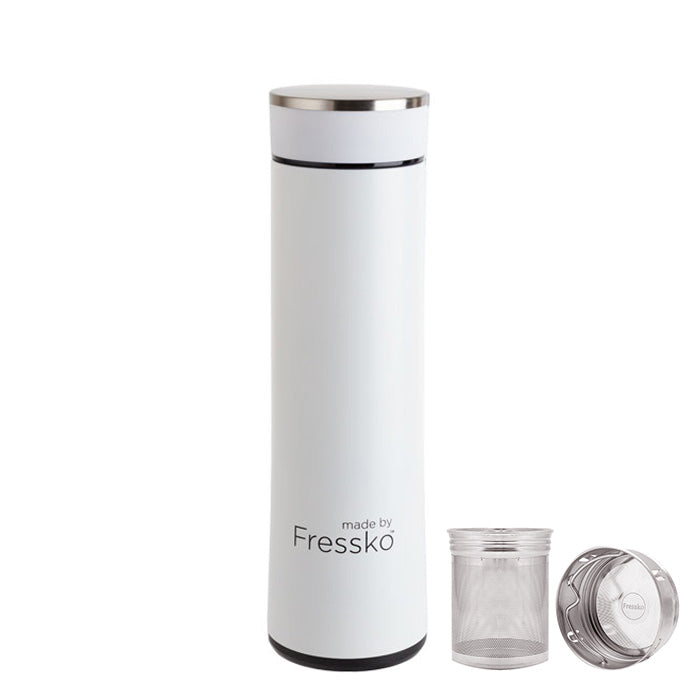 This Stone coloured, hard coated, stainless steel flask with a silver lined glass inner is the perfect companion for creating your favourite fruit-infused cocktail, brewing your special tea blend or simply mixing your coffee. Vacuum sealed to ensure the contents stay hot, all while remaining cool to the touch. 360ml, includes a stainless steel filter. Keeps hot for 6 hours and chilled for 12 hours.