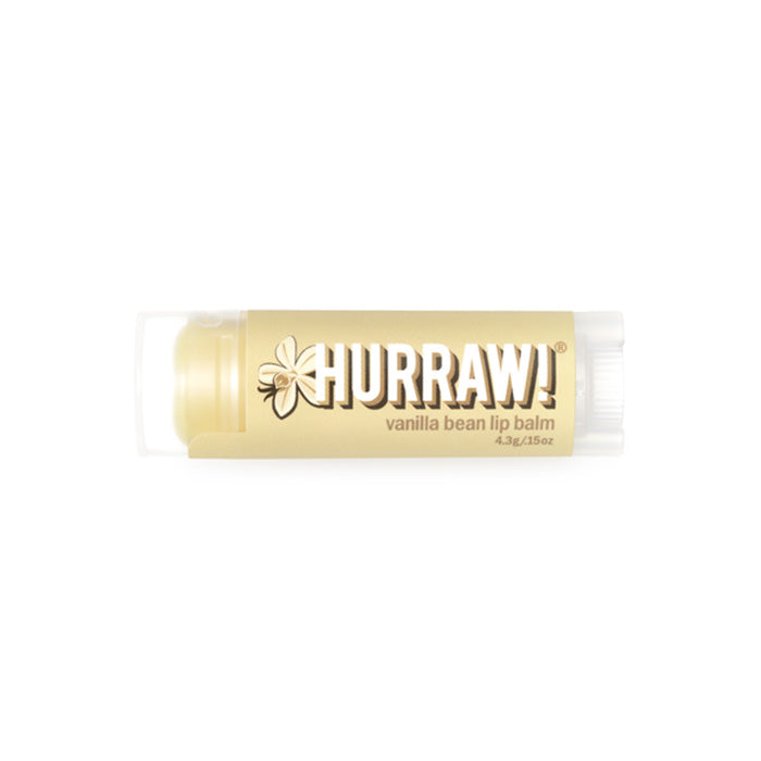 All natural and vegan, this Vanilla Bean Hurraw Lip Balm is made from premium raw, organic and fair trade ingredients, with natural flavours. Hurraw is 100% cruelty free and palm oil free. Super smooth, long lasting, not sticky or sweet, not too glossy, never grainy. Plus, it holds up to being in a back jeans pocket all day without melting!