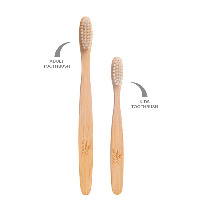 Go Bamboo Children's Toothbrush. The handle made from natural and sustainable MOSO bamboo, and is sealed with an edible wax. The bristles are BPA free and the entire toothbrush is biodegradable and recyclable.