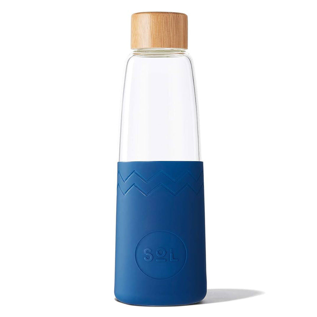 SoL Water Bottles - hand-blown glass & silicone durable drinking bottle